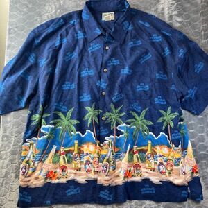 Big Dogs Hawaiian Shirt Mens 4X Blue Beer Palm Tree It's Five O'Clock Somewhere